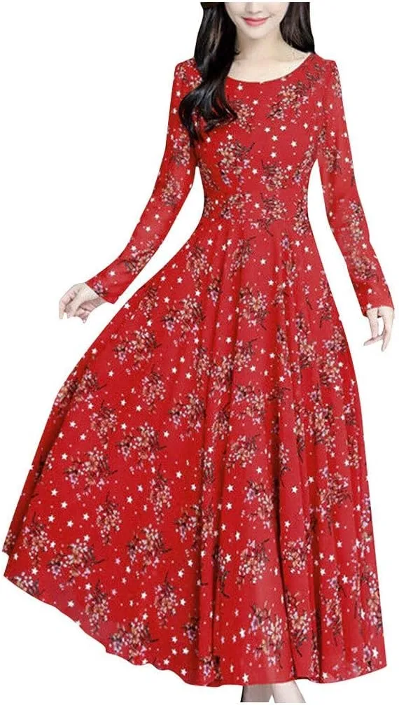 Womens Summer Dresses Maxi Dress Swing Boho Beach Vacation Clothes Sundress Casual Beach Crewneck Short Sleeve