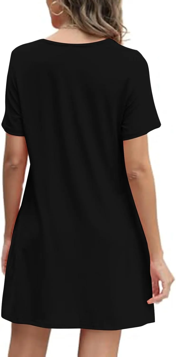 Women's Summer Dresses Pleated Dressy Casual Scooped Neck Beach Vacation T-Shirts Dresses Fashion Short Tunic Dresses