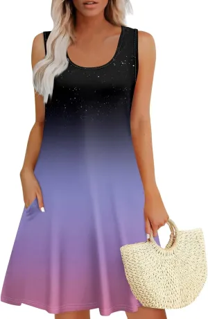 Womens Summer Dresses Sleeveless V Neck Mini Dresses Floral Print Sundresses Casual Tank Dresses Beach Cover Ups