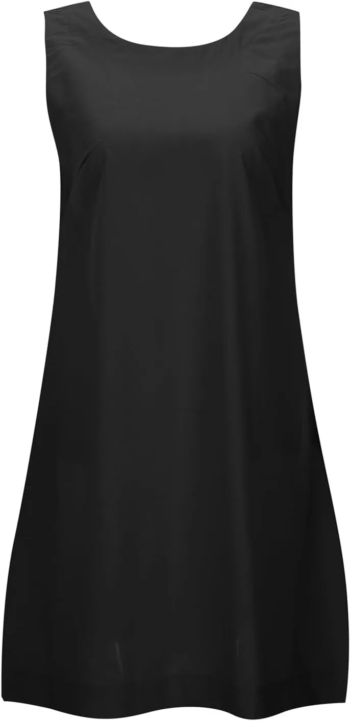 Women's Summer Linen Tank Dresses Sleeveless Crewneck Mini Dresses Casual Tshirt Dresses Beach Vacation Sundress with Pocket