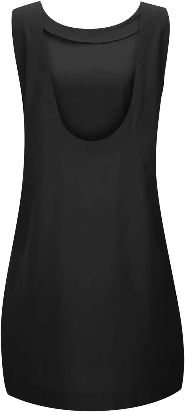 Women's Summer Linen Tank Dresses Sleeveless Crewneck Mini Dresses Casual Tshirt Dresses Beach Vacation Sundress with Pocket