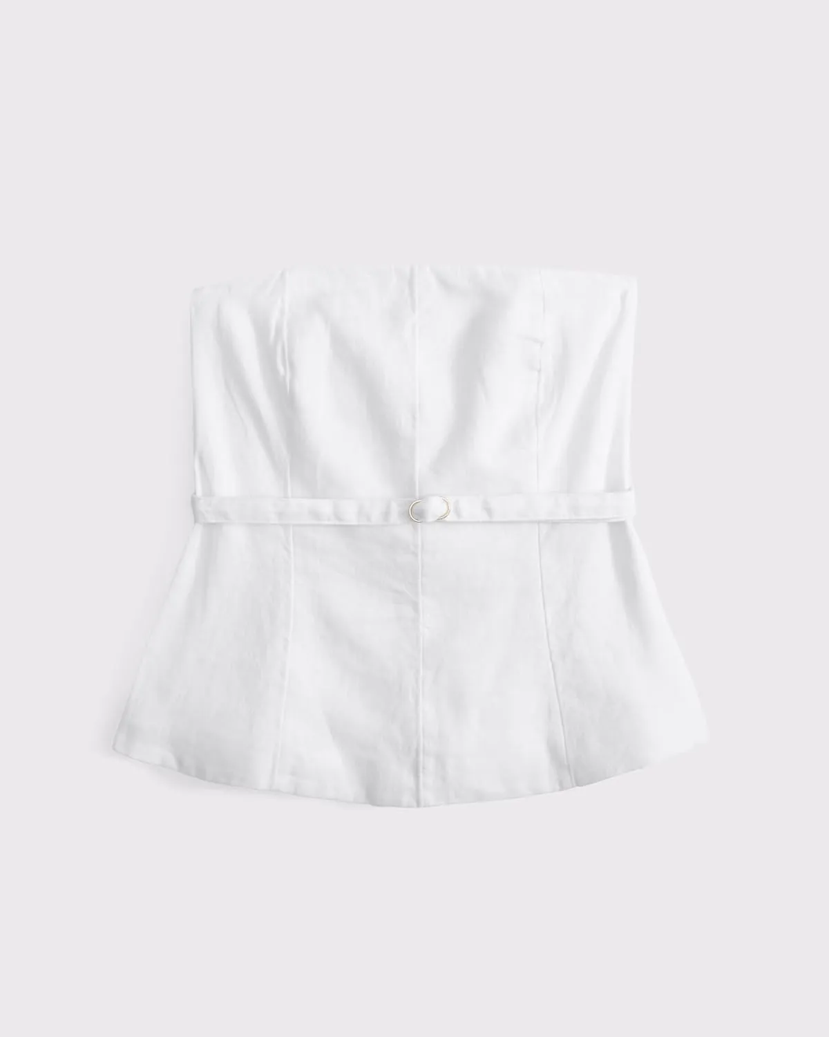 Women's Summer Strapless Linen Tube Tops Backless Zipper Ruffle Flared Hem Belted Peplum Bandeau Tops Beach Vacation