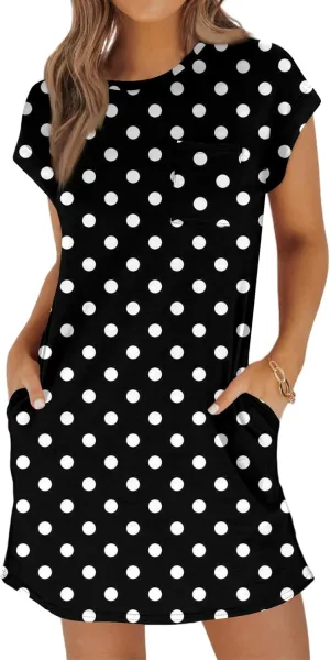 Women's Summer T Shirt Dress Casual Crewneck 2025 Short Sleeve Mini Sundress Loose Fit Mini Dresses with Pocket