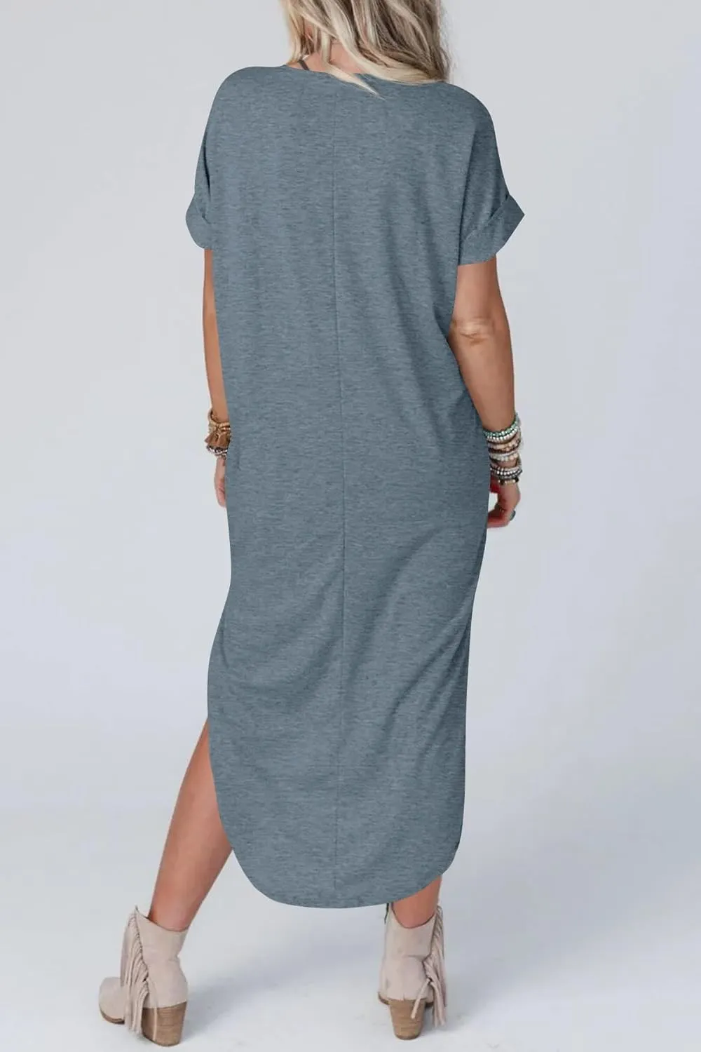 Womens Summer T Shirt Dress Casual V Neck Maxi Dresses Split Maxi Beach Sundress Short Sleeve Boho Dress Travel Outfit