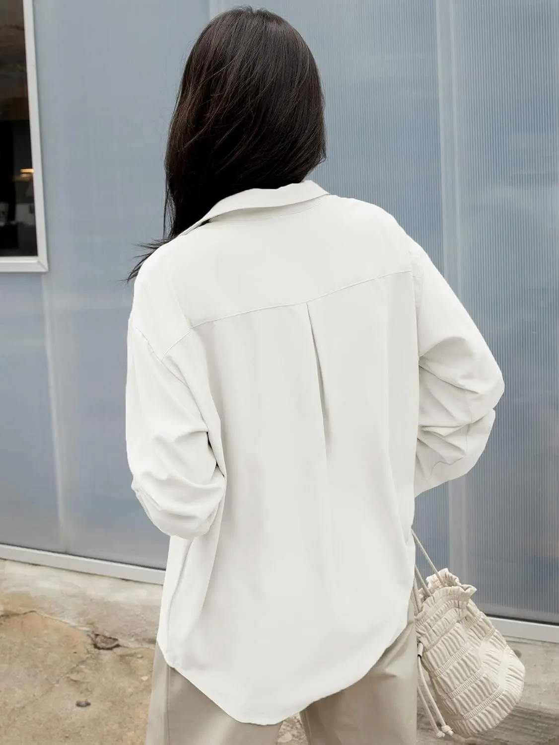 Womens Summer Work Blouse Drop Shoulder Button Front Shirt Long Sleeve Tops Tops
