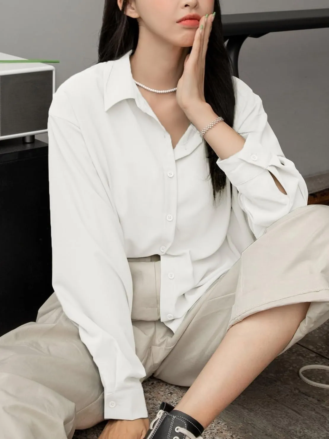 Womens Summer Work Blouse Drop Shoulder Button Front Shirt Long Sleeve Tops Tops