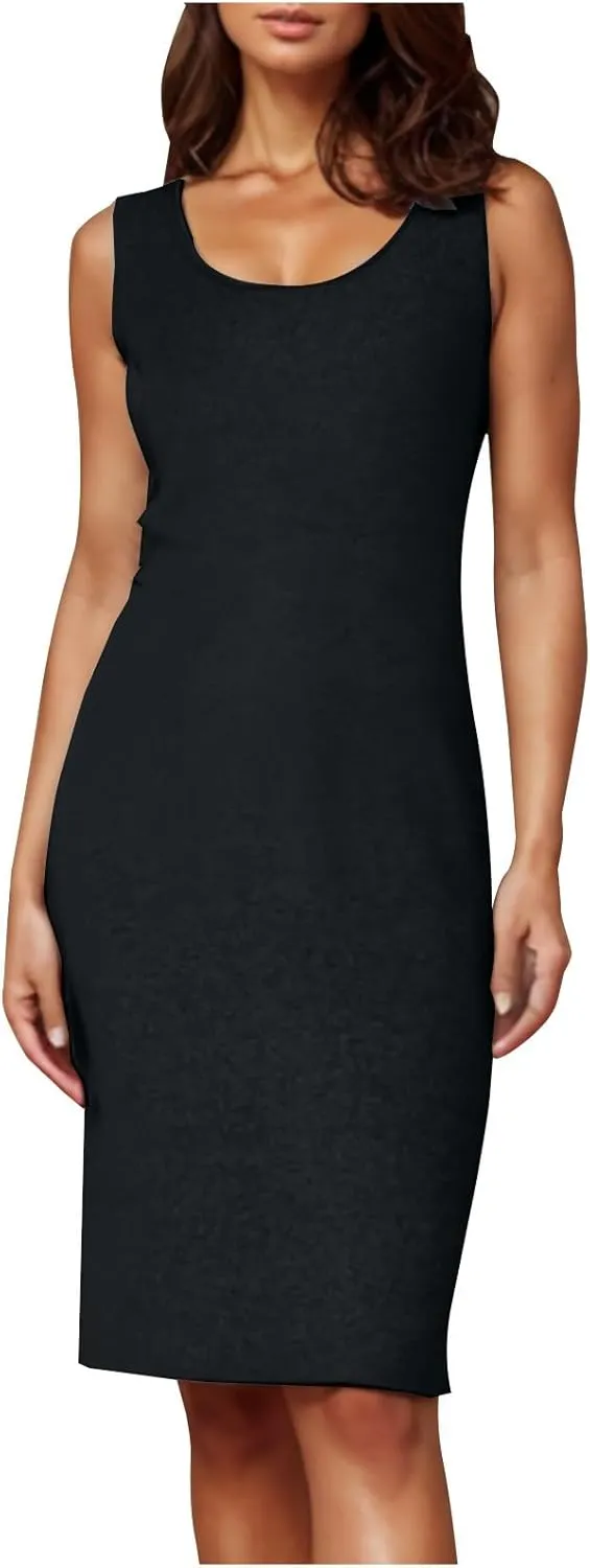 Women's Sundress Fashion Crewneck Sleeveless Slim Dresses Summer Trendy Solid Color Going Out Party Dress
