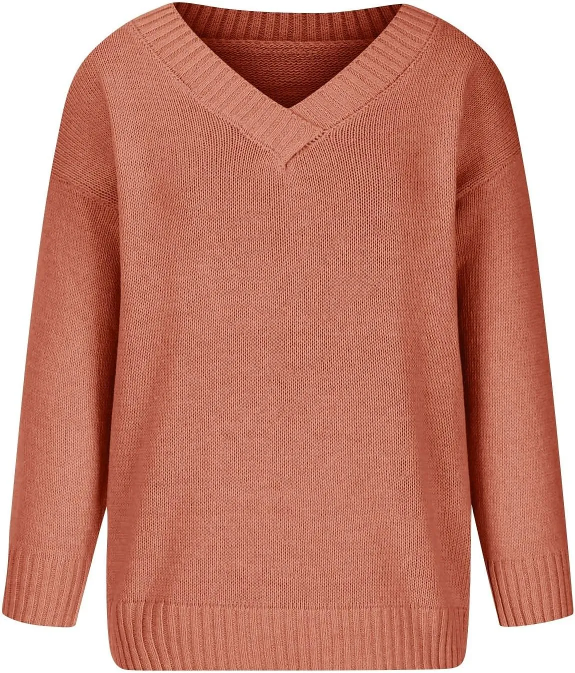 Womens Sweaters V Neck Fall Outfits 2024 Pullover Tops Winter Clothes Lightweight Long Sleeve Tops Casual Knit Shirts
