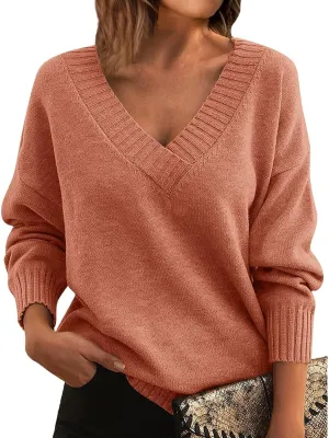 Womens Sweaters V Neck Fall Outfits 2024 Pullover Tops Winter Clothes Lightweight Long Sleeve Tops Casual Knit Shirts