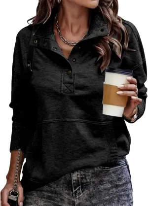 Womens Sweatshirt Henley Button V Neck Sweatshirt Casual Long Sleeve Loose Lightweight Tops 2025 Pullover Tunic Tops