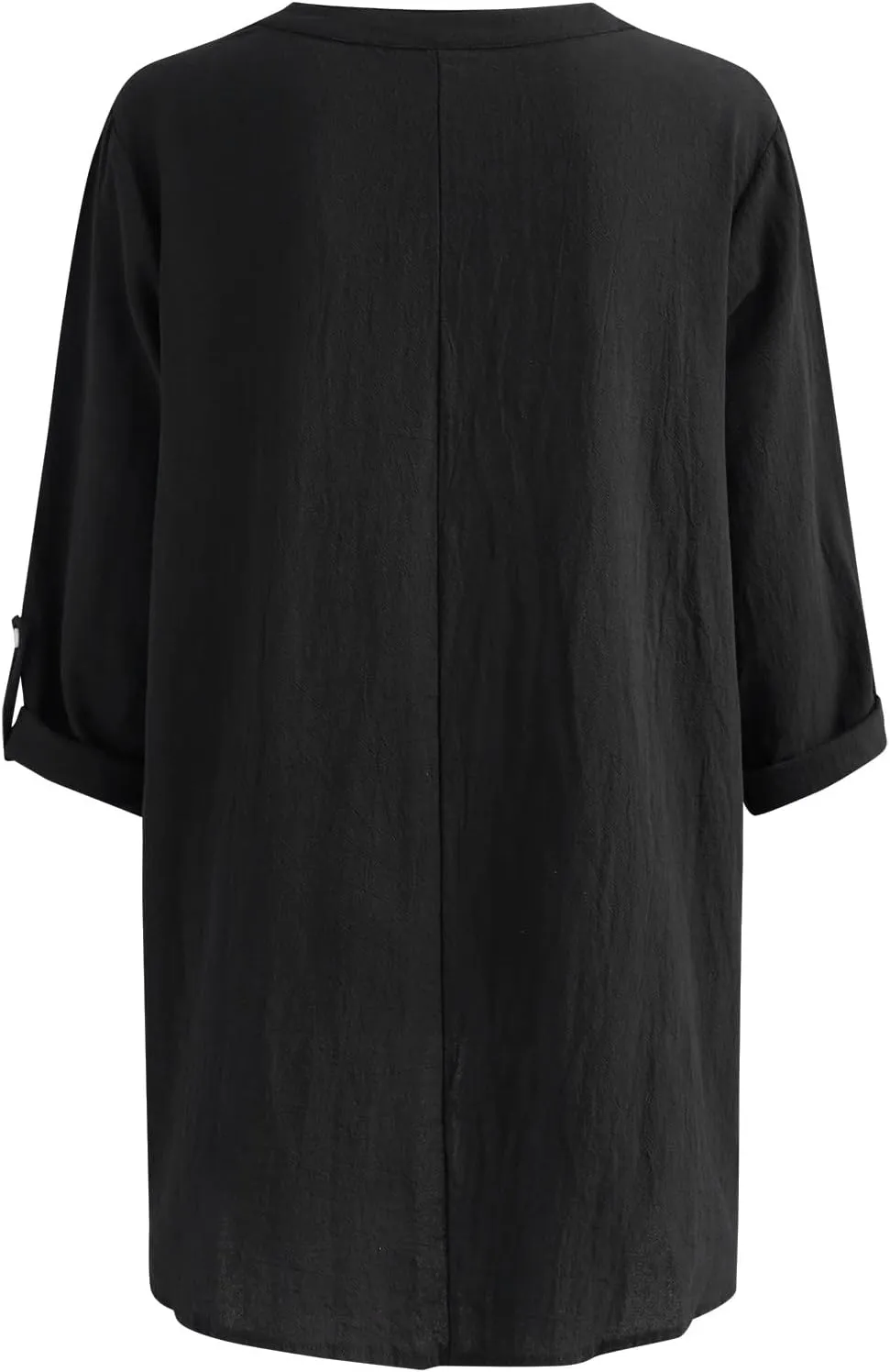 Women's Tunic Blouse Tops Fashion Plus Size Solid Cotton Linen Loose Casual Long Sleeve V-Neck Tees Shirts Pullover