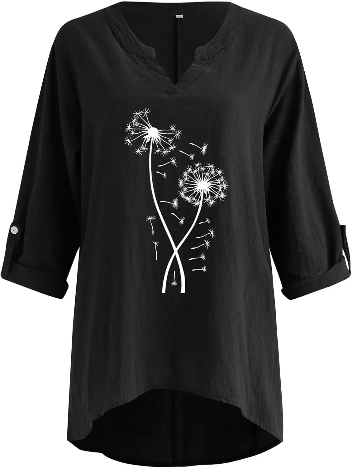 Women's Tunic Blouse Tops Fashion Plus Size Solid Cotton Linen Loose Casual Long Sleeve V-Neck Tees Shirts Pullover