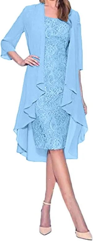 Women's Wedding Guest Dresses Summer Elegant Trendy Solid Color Lace Round Neck Party Prom Cocktail Dress Set