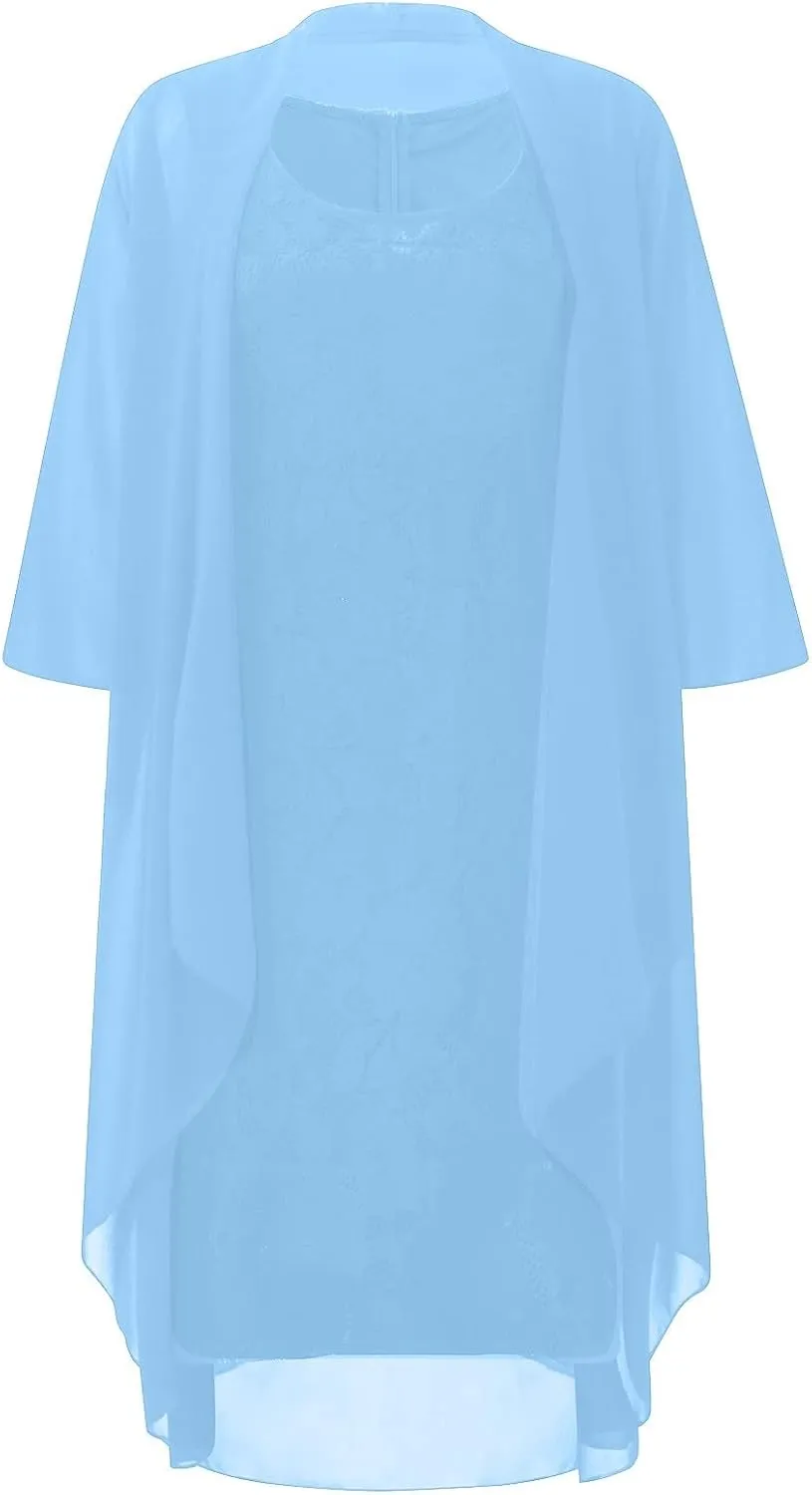 Women's Wedding Guest Dresses Summer Elegant Trendy Solid Color Lace Round Neck Party Prom Cocktail Dress Set