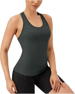 Women's Workout Racerback Sleeveless Tops Scoop Neck Athletic Tank Tops 2025 Summer Quick Dry Running Gym Yoga Shirts