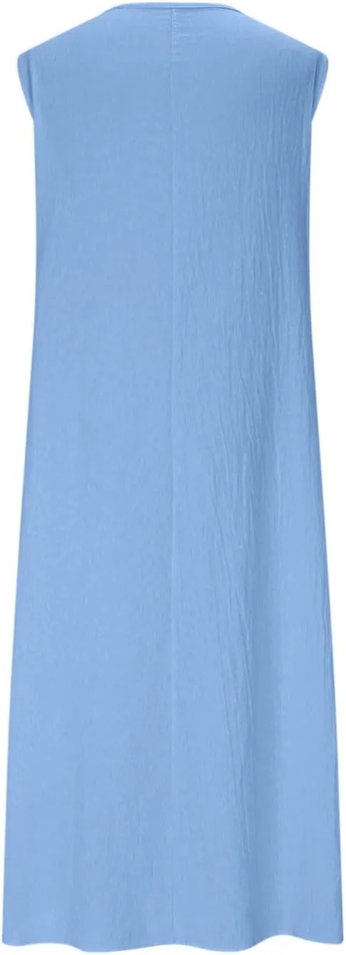 Women's Wrap A-Line Midi Dresses Sleeveless Adjustable Spaghetti Strap Dress Belt Casual Vacation Sundress for Summer