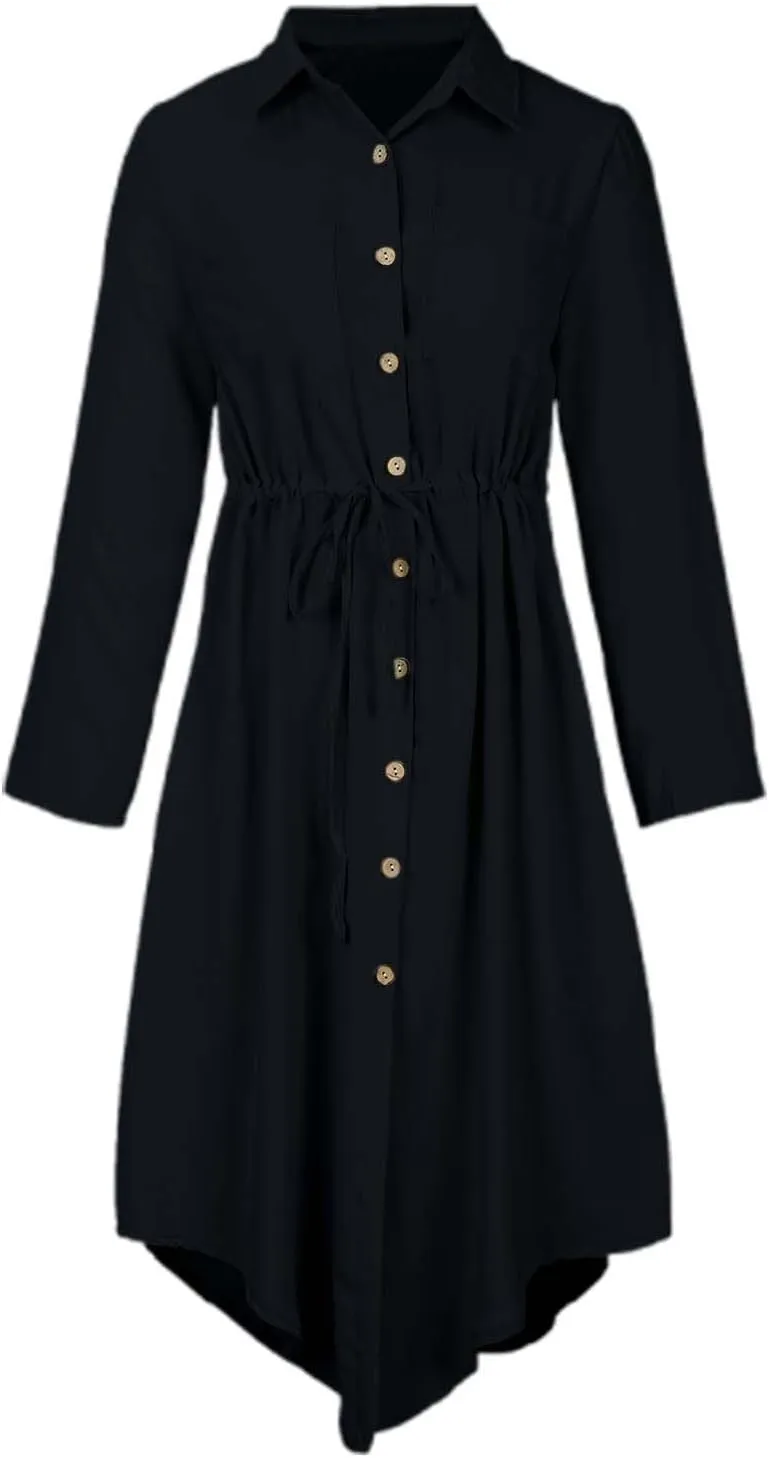 Work Dresses for Women 2025 Fitted Holiday Button Down Long Sleeve Tie Waist Tshirt Dress Boho Spring Break Outfit Women