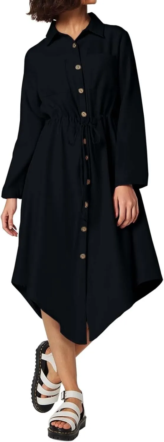 Work Dresses for Women 2025 Fitted Holiday Button Down Long Sleeve Tie Waist Tshirt Dress Boho Spring Break Outfit Women