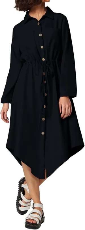 Work Dresses for Women 2025 Fitted Holiday Button Down Long Sleeve Tie Waist Tshirt Dress Boho Spring Break Outfit Women