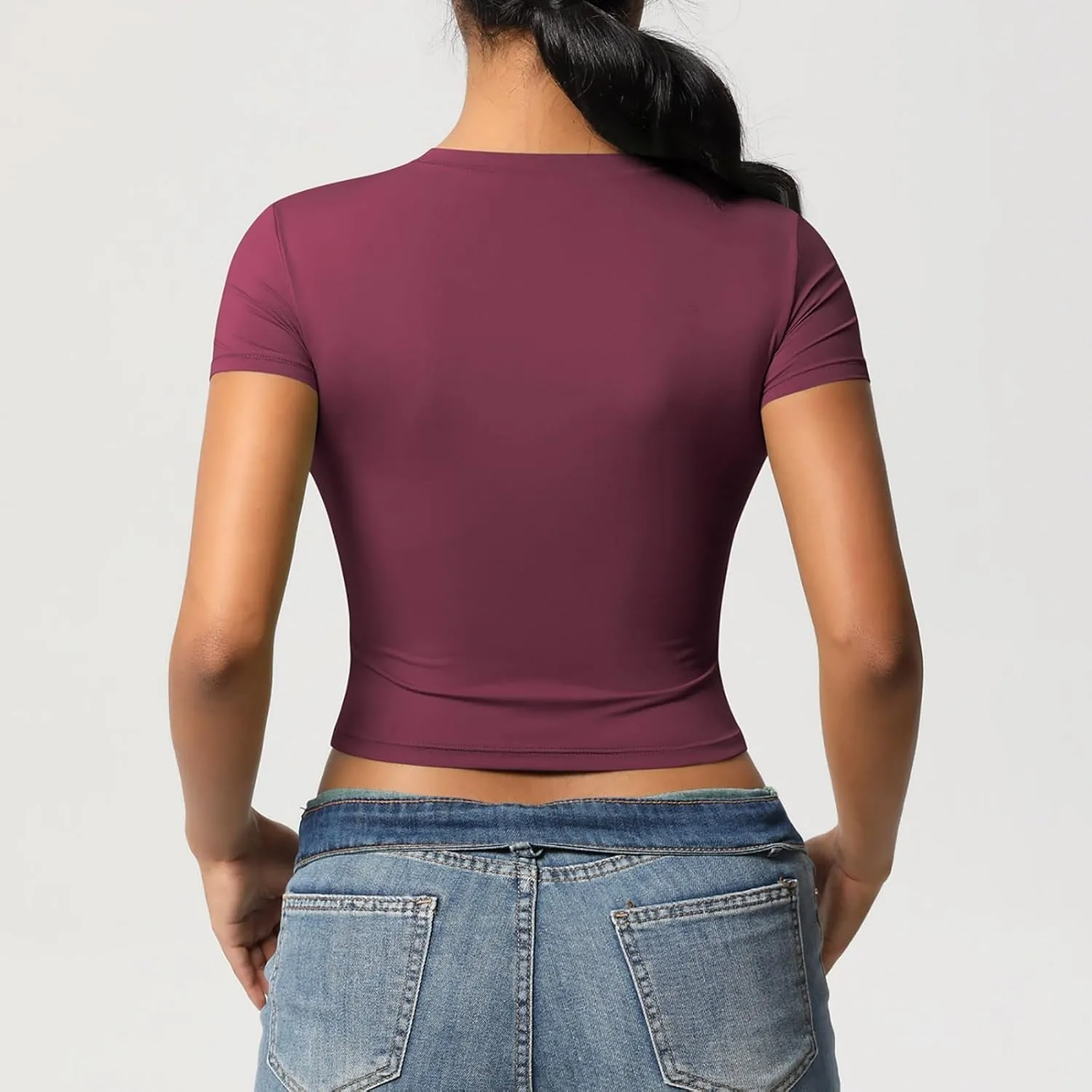 Workout Tops for Women Quick Dry Short Sleeve Cropped Yoga Shirts Athletic Gym Running Round Neck Basic Tees