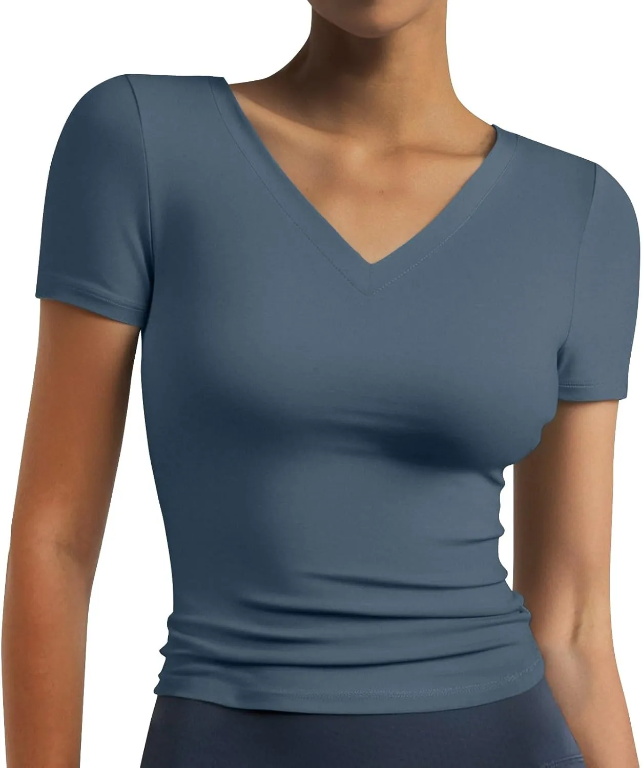 Workout Tops for Women V Neck Going Out Crop Tops Short Sleeve Slim Fit Casual Basic Compression Shirts