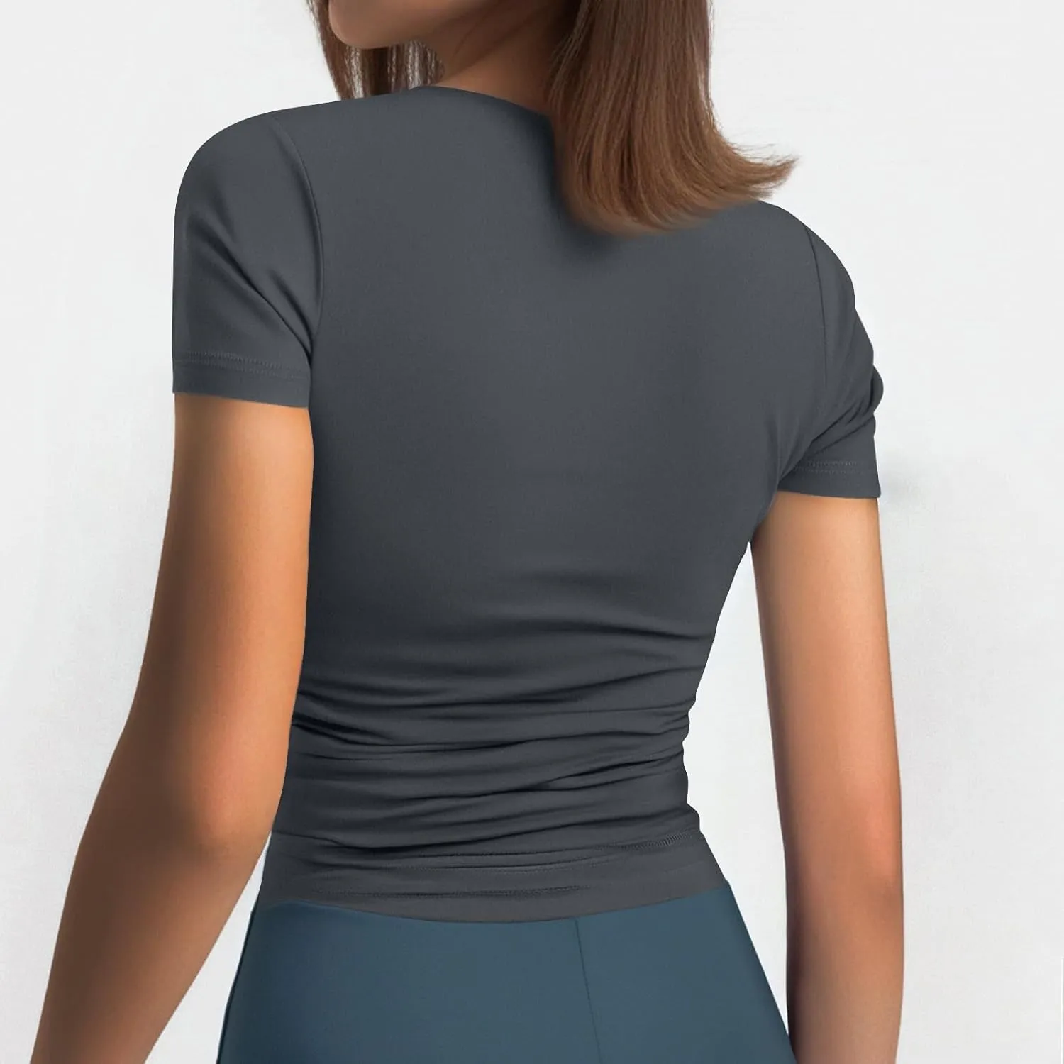 Workout Tops for Women V Neck Going Out Crop Tops Short Sleeve Slim Fit Casual Basic Compression Shirts
