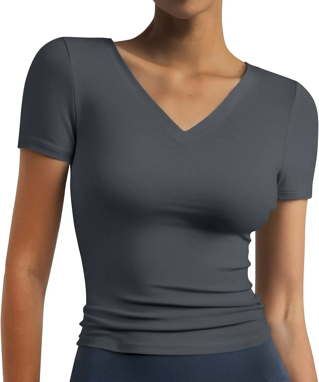 Workout Tops for Women V Neck Going Out Crop Tops Short Sleeve Slim Fit Casual Basic Compression Shirts