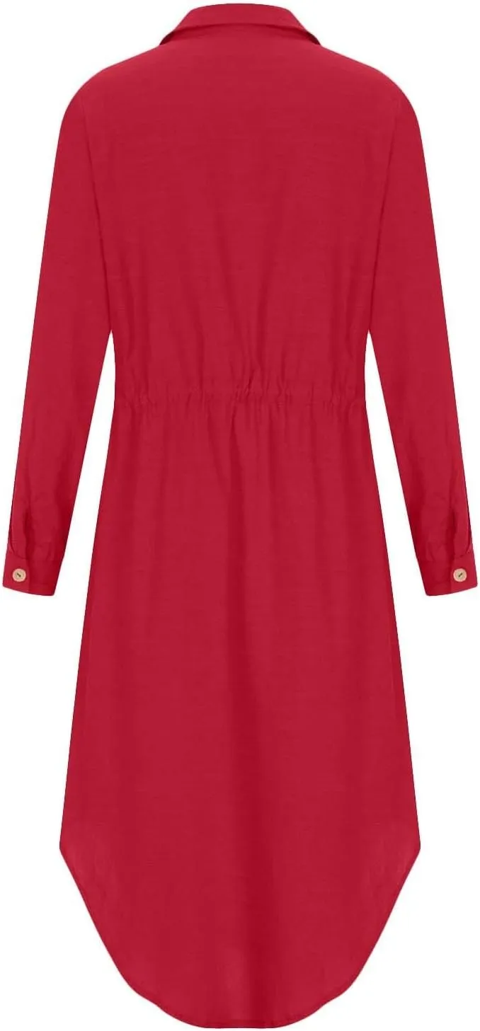 XOWRTE Linen Shirt Dresses for Women Down Drawstring Causal Dress Plain Long Maxi Dresses Trendy Casual Dresses