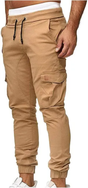 XUNRYAN Cargo Pants Men with Multi Pockets Casual Sweatpants Drawstring Joggers Outdoor Hiking Fishing Pants Activewear