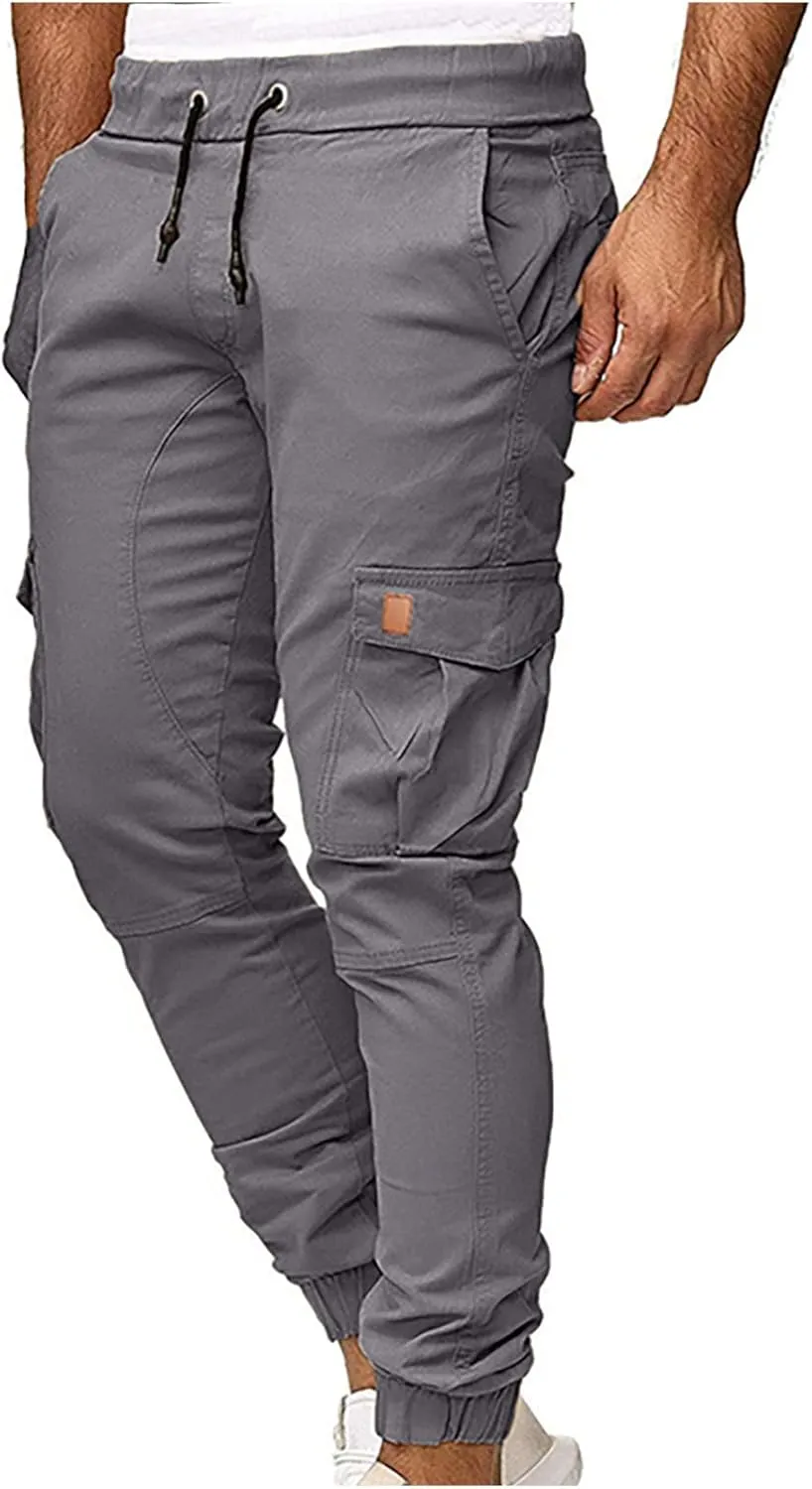 XUNRYAN Cargo Pants Men with Multi Pockets Casual Sweatpants Drawstring Joggers Outdoor Hiking Fishing Pants Activewear
