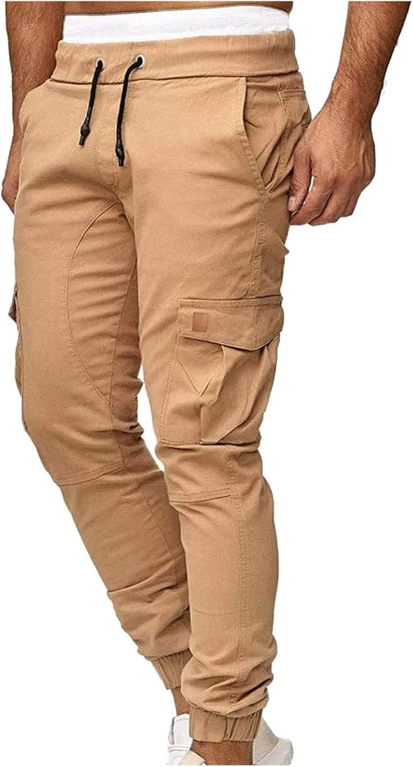 XUNRYAN Cargo Pants Men with Multi Pockets Casual Sweatpants Drawstring Joggers Outdoor Hiking Fishing Pants Activewear