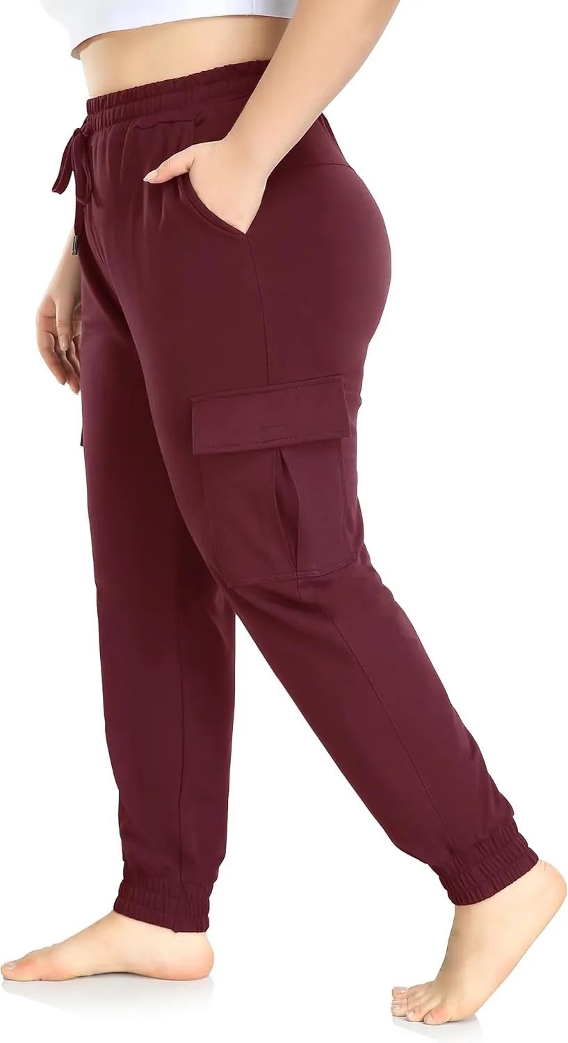 ZERDOCEAN Women's Plus Size Cargo Sweatpants Active Workout Casual Sweat Pants Joggers Pants Pockets Drawstring