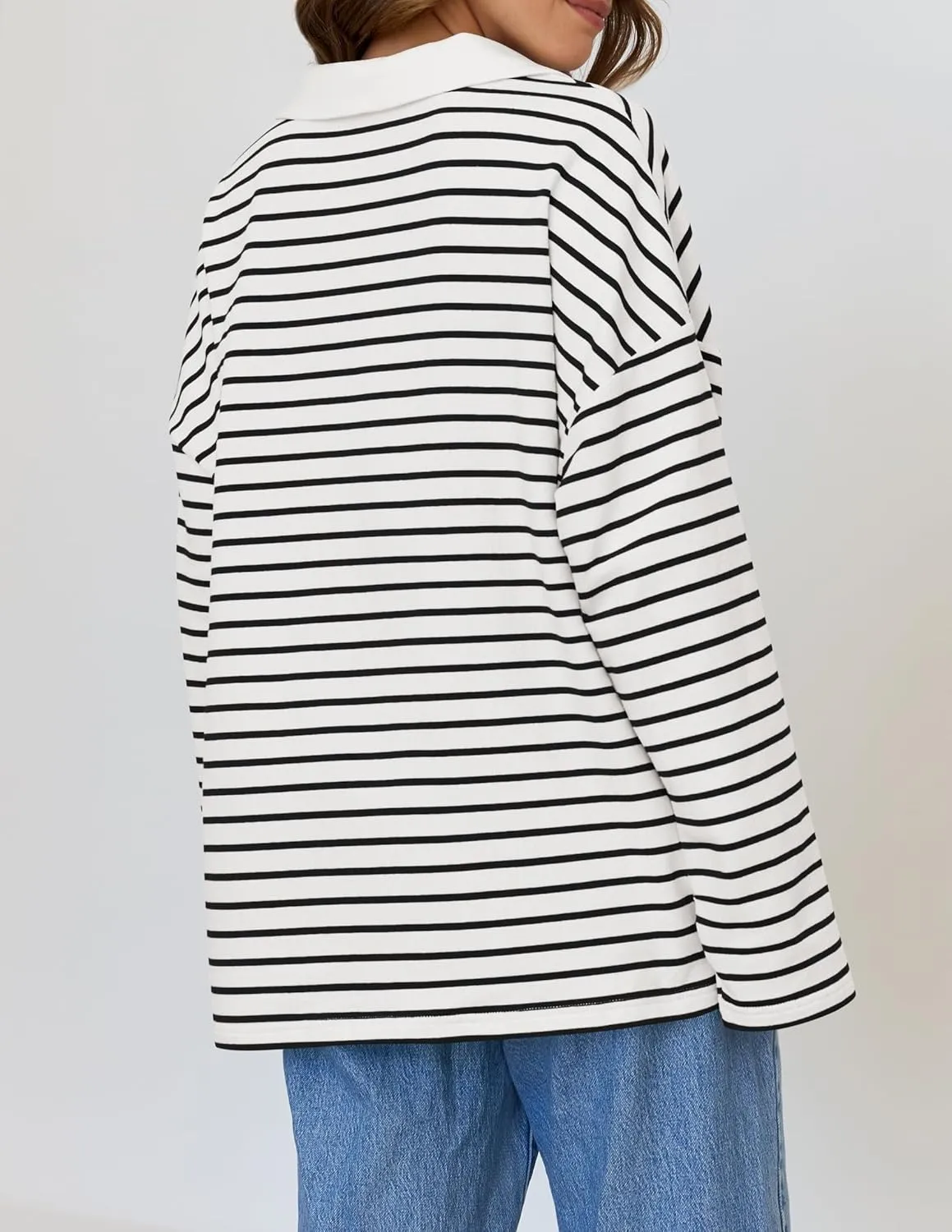 ZESICA Womens Striped Long Sleeve Tops Oversized Sweatshirt V Neck Loose Fit Tunic Tops Spring Casual Blouses