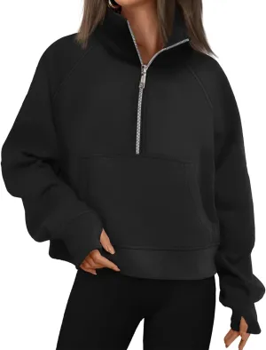 ZWRXW Womens Oversized Half Zip Sweatshirts Long Sleeve Stand Collared Solid Pullover Fall Fashion Fleece Outfits with Pocket