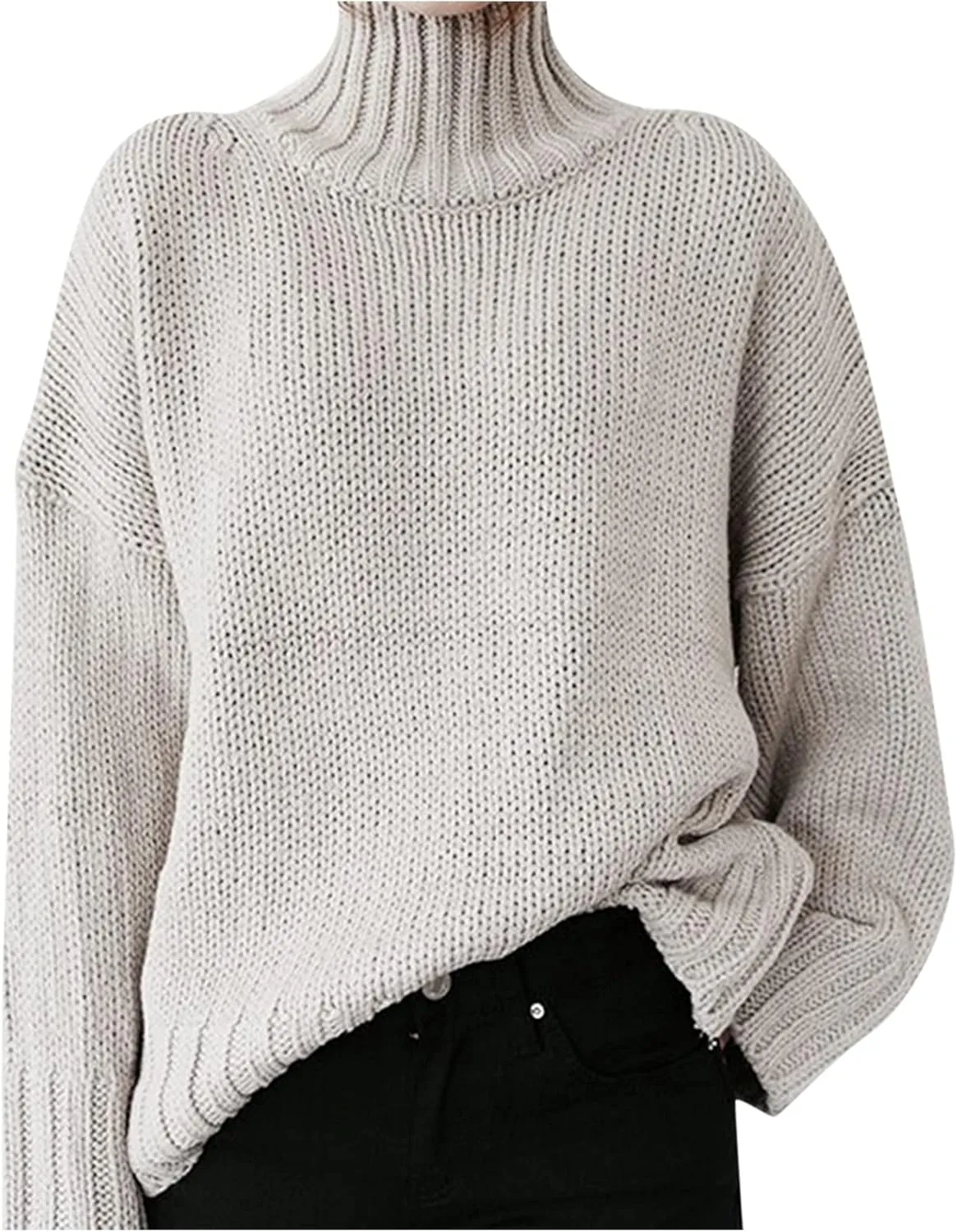 ZYXTIM Women's Turtleneck Oversized Sweaters Cable Knit Long Batwing Sleeve Solid Color Warm Cozy Loose Pullover Sweater