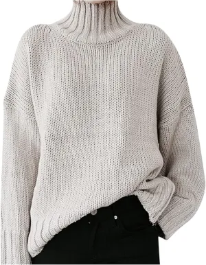 ZYXTIM Women's Turtleneck Oversized Sweaters Cable Knit Long Batwing Sleeve Solid Color Warm Cozy Loose Pullover Sweater